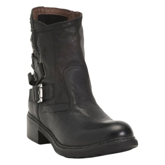 NEROGIARDINI Made In Italy Leather Studded Buckle Booties - Picture 1 of 3